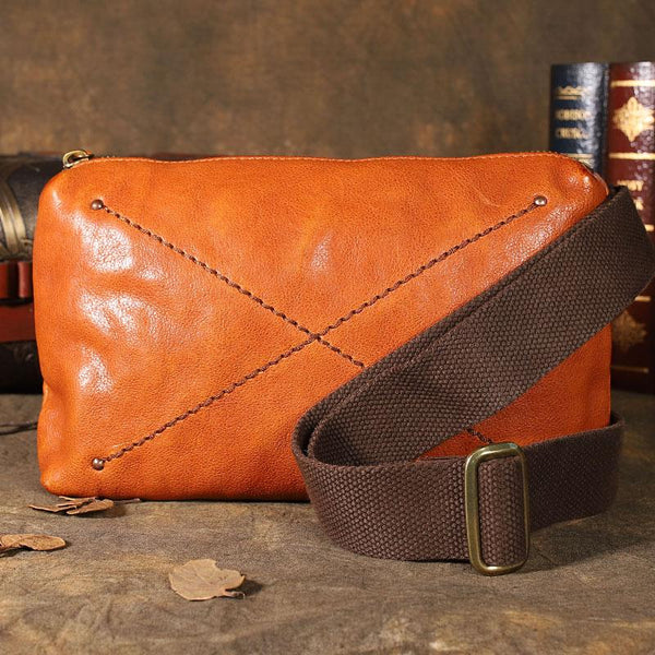 Handmade Leather Mens Brown Fanny Pack Hip Pack Black Chest Bag Sling Bag for Men