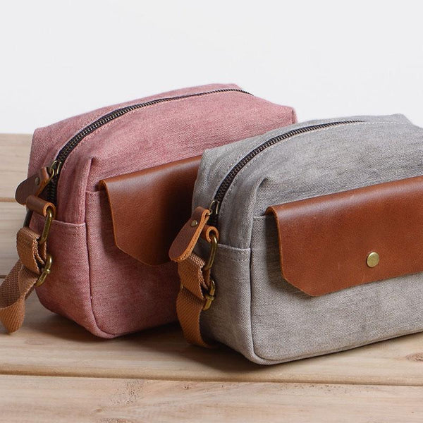 Cool Mens Canvas Leather Side Bag Gray Courier Bag Messenger Bag for Men