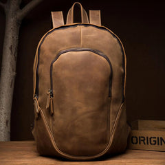 Brown Casual Mens Leather 15-inch Large Laptop Backpacks Brown Travel Backpacks School Backpacks for men