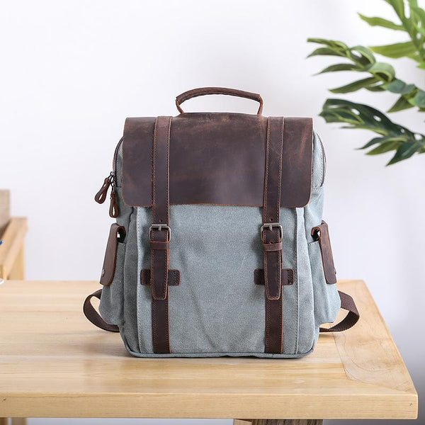 Lake Green Waxed Canvas Mens Large 14'' Laptop Backpack College Backpack Hiking Backpack for Men