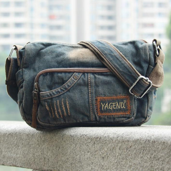 Fashion Blue Denim Mens Womens Side Bag Courier Bag Blue Jean Messenger Bags For Women