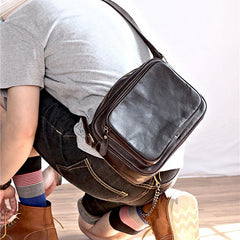 Black Leather Mens Casual Small Courier Bags Messenger Bag Dark Coffee Postman Bags For Men