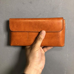 Handmade Leather Mens Cool Wallet Long Leather Wallet Clutch Wristlet Wallet for Men Women