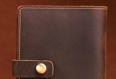 Vintage Leather Mens Passport Wallet Bifold Slim Long Wallet For Men