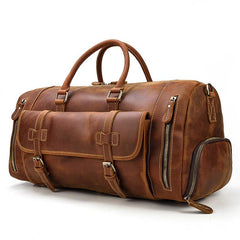 Cool Brown Leather Men's Overnight Bag Travel Bag Luggage Weekender Bag For Men