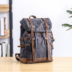 Cool Canvas Leather Mens Womens Dark Gray Backpack Army Green Travel Backpack College Backpack for Men