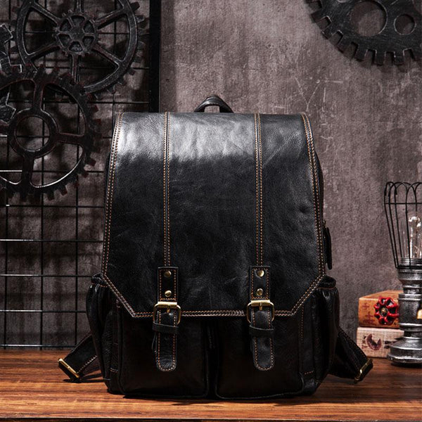 Cool Mens Leather 14inch Laptop Backpack Travel Backpacks Leather School Backpack for Men