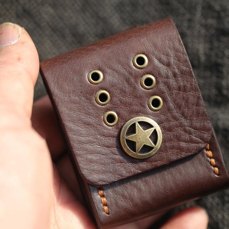 Cool Coffee Handmade Leather Mens Zippo Lighter Cases Standard Zippo Belt Loop Lighter Holders For Men