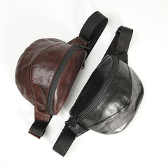 Black Handmade Leather Men Fanny Pack Small Waist Bag Hip Pack Coffee Belt Bag Bumbag for Men