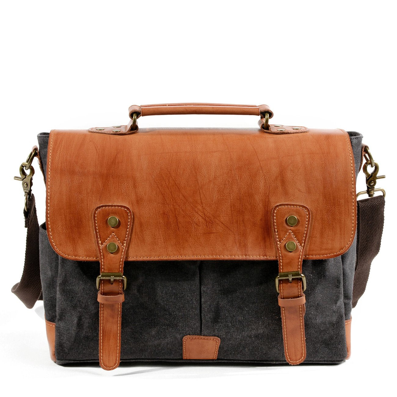 Waxed Canvas Leather Mens Retro 14'' Handbag Messenger Bag Computer Bag For Men