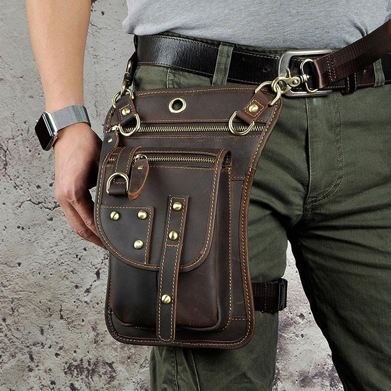 Cool Leather Utility Drop Leg Bag Belt Pouch Mens Waist Bag
