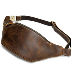 Vintage Brown Leather Fanny Pack Men's Chest Bag Hip Bag Brown Waist Bag For Men