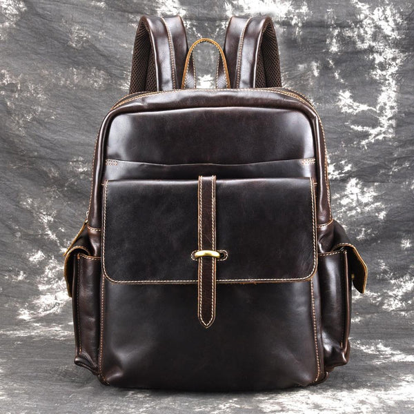 Oil Waxed Leather Mens 13inch Laptop Backpack School Backpack Travel Backpack for Men