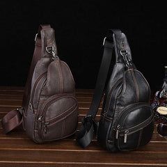 Cool Leather Mens Sling Bag Sling Shoulder Bags Sling Backpack Chest Bag for men