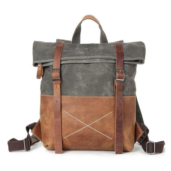 Cool Waxed Canvas Leather Mens Backpack Canvas Travel Backpacks Canvas School Backpack for Men