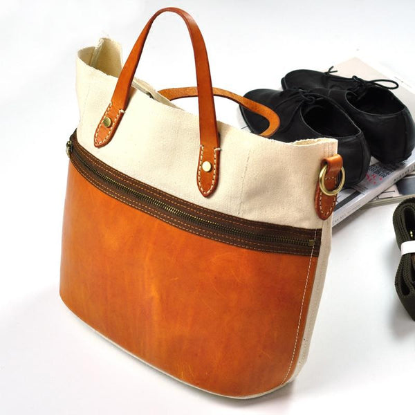 White Leather Canvas Womens Mens Tote Handbag Messenger Bags Shoulder Tote Bag For Men and Women