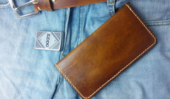 Vintage Tan Leather Bifold Mens Long Wallet Leather Long Wallets for Men