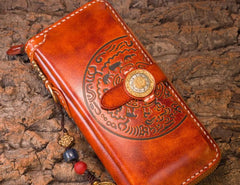 Handmade Leather Mens Chain Biker Wallet Cool Leather Wallet Long Phone Wallets for Men