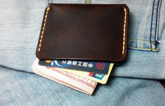 Dark Brown Leather Mens Slim Front Pocket Wallets Leather Cards Wallet for Men
