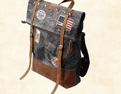 Cool Canvas Leather Gray Travel Bag Mens Backpack Canvas Canvas School Bag for Men
