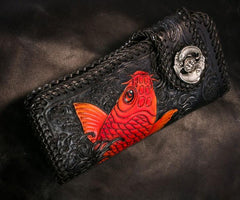 Handmade Leather Carp Mens Tooled Long Chain Biker Wallet Cool Leather Wallet With Chain Wallets for Men