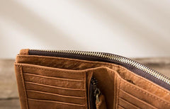 Cool Leather Mens Brown Small Wallet Bifold Vintage Slim billfold Wallet for Men