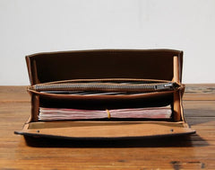 Handmade Genuine Leather Mens Cool Long Leather Wallet Phone Wallet Clutch Wallet for Men