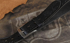 Genuine Leather Punk Rock Biker Trucker Tooled Floral Mens Belt Men Black Coffee Belt for Men