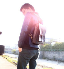 Cool Handmade Leather Mens Backpack Travel Backpack Messenger Bag for men
