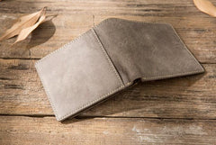 Cool Leather Mens Gray Small Wallet Bifold Vintage Slim billfold Wallet for Men