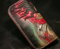 Handmade Leather Tooled Mah¨¡k¨¡la Mens Chain Biker Wallet Cool Leather Wallet Long Clutch Wallets for Men