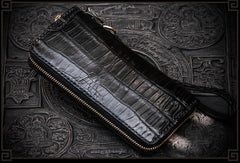 Handmade Leather Chinese Dragon Mens Chain Biker Wallet Cool Leather Wallet Long Clutch Wallets for Men