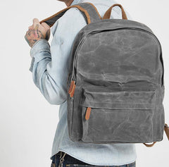 Gray Waxed Canvas Mens Laptop Backpack College Backpack Gray Canvas Travel Backpack for Men