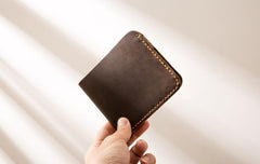 Cool Leather Mens Coffee Slim Small Wallet Bifold Vintage billfold Wallet for Men