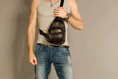 Cool Leather Mens Sling Bag Sling Shoulder Bags Sling Backpack Chest Bag for men