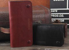 Handmade Genuine Leather Mens Cool Long Leather Wallet Bifold Clutch Wallet for Men