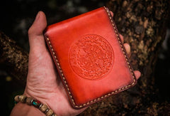 Handmade Leather Tibetan Tooled Mens billfold Wallet Cool Leather Wallet Slim Wallet for Men