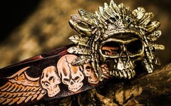 Handmade Leather Tooled Skull Mens Belt Cool Leather Men Belts for Men