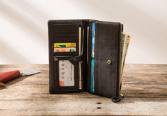 Cool Mens long Wallet Leather Bifold Wallet Long Wallets for Men