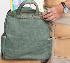 Canvas Green Mens Cool Backpack Canvas Travel Bag Canvas Handbag for Men