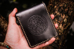 Handmade Leather Tibetan Tooled Mens billfold Wallet Cool Leather Wallet Slim Wallet for Men