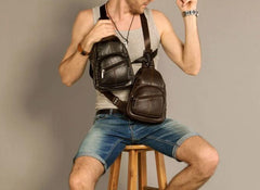 Cool Leather Mens Sling Bag Sling Shoulder Bags Sling Backpack Chest Bag for men