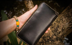Handmade Leather Carp Mens Biker Chain Wallet Cool Leather Wallet Long Chain Wallet for Men