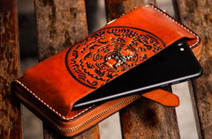 Handmade Leather Mens Tibetan Chain Biker Wallet Cool Leather Wallets Long Clutch Wallets for Men