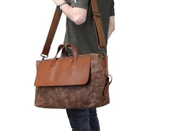 Mens Canvas Leather Briefcase Handbag Laptop Bag Business Bag for Men