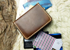 Brown Leather Mens Slim Front Pocket Bifold Small Wallets Card Wallet for Men