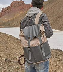 Leather Canvas Mens Cool Backpack Canvas Travel Bag Canvas School Bag for Men