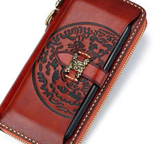 Handmade Leather Mens Chain Biker Wallet Cool Leather Wallet Long Phone Wallets for Men