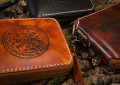 Handmade Leather Mens billfold Chain Biker Wallet Cool Leather Wallet Small Wallets for Men