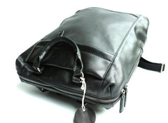 Black Leather Mens Backpack Travel Backpack Laptop Backpack for men